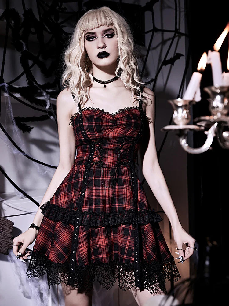 Crimson Tartan Halter Short Dress
