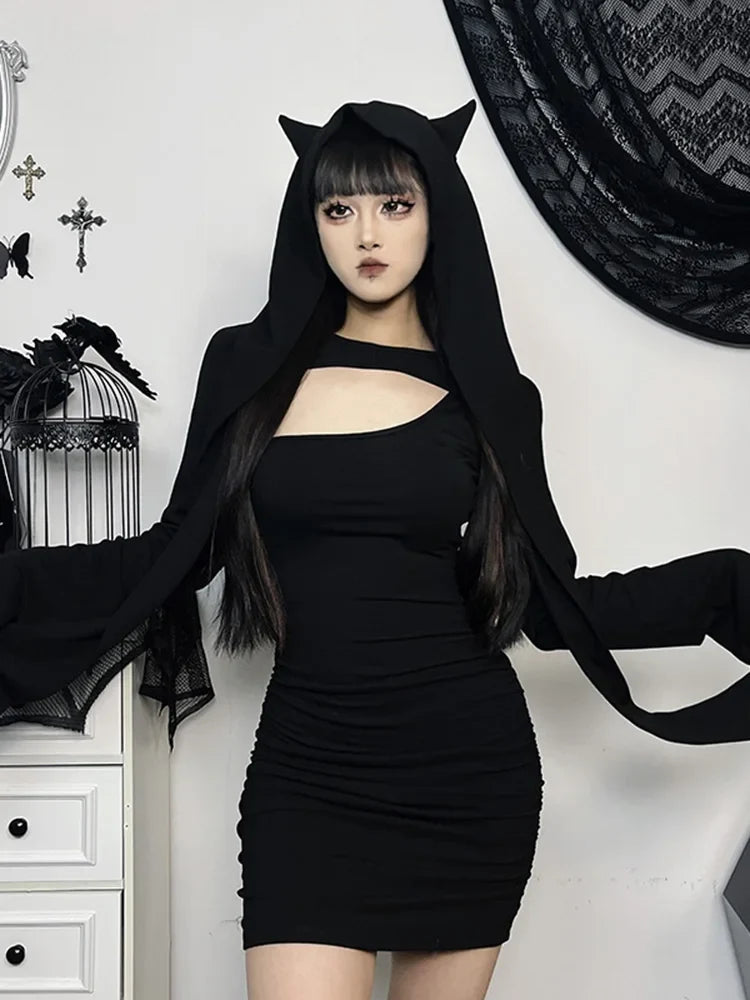 Hooded Shrug Long Sleeve Bodycon Mini Dress Set