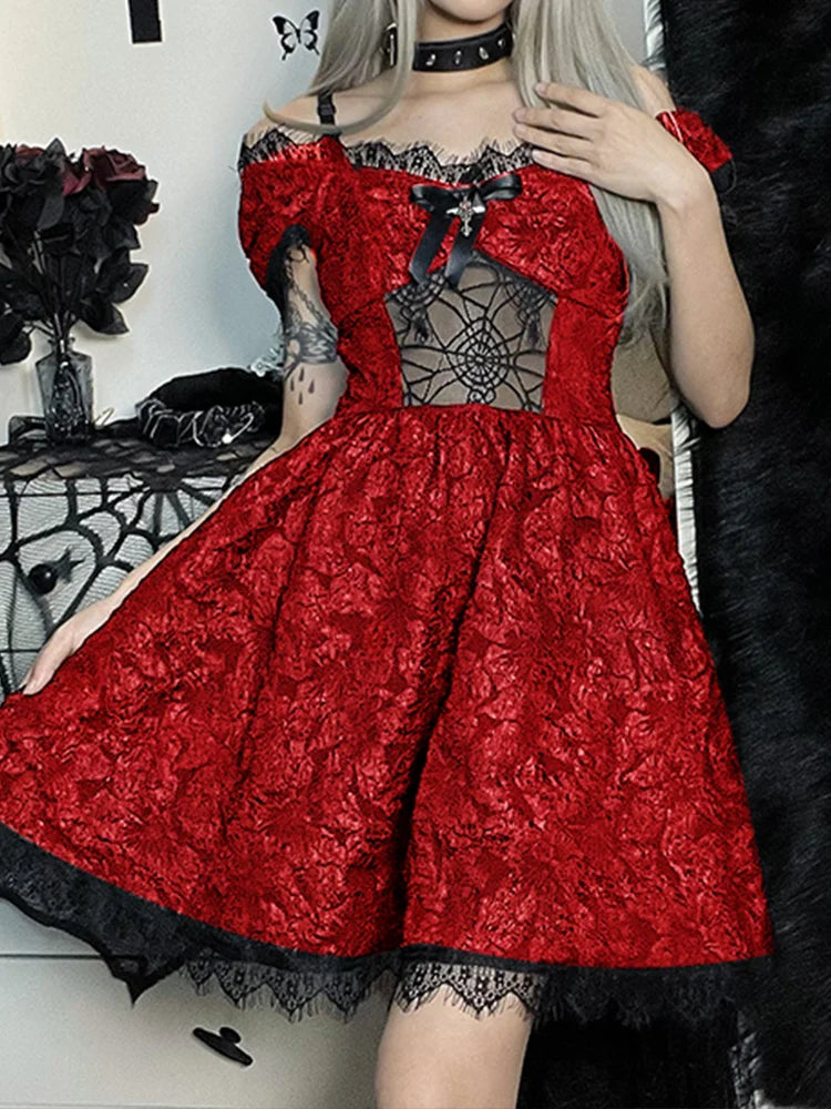 One Shoulder Lace Cutout A-Line Party Mini Dress - View 2