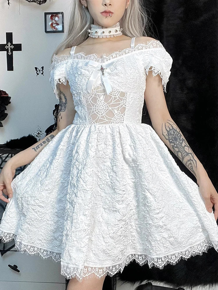 One Shoulder Lace Cutout A-Line Party Mini Dress - View 9