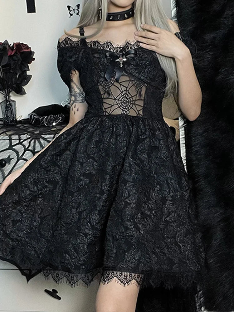 One Shoulder Lace Cutout A-Line Party Mini Dress - View 4