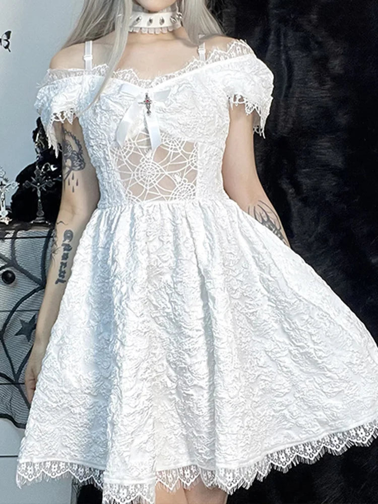One Shoulder Lace Cutout A-Line Party Mini Dress - View 5
