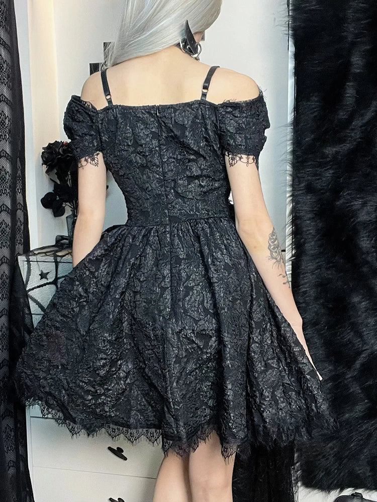 One Shoulder Lace Cutout A-Line Party Mini Dress - View 6