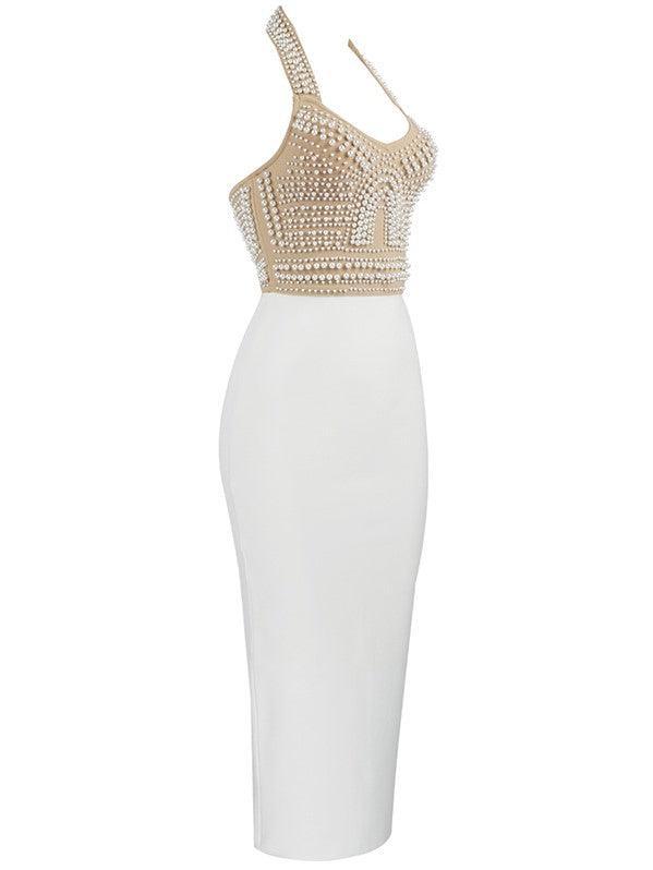 Pearl-Embellished Halter Bandage Top & Skirt Set 7