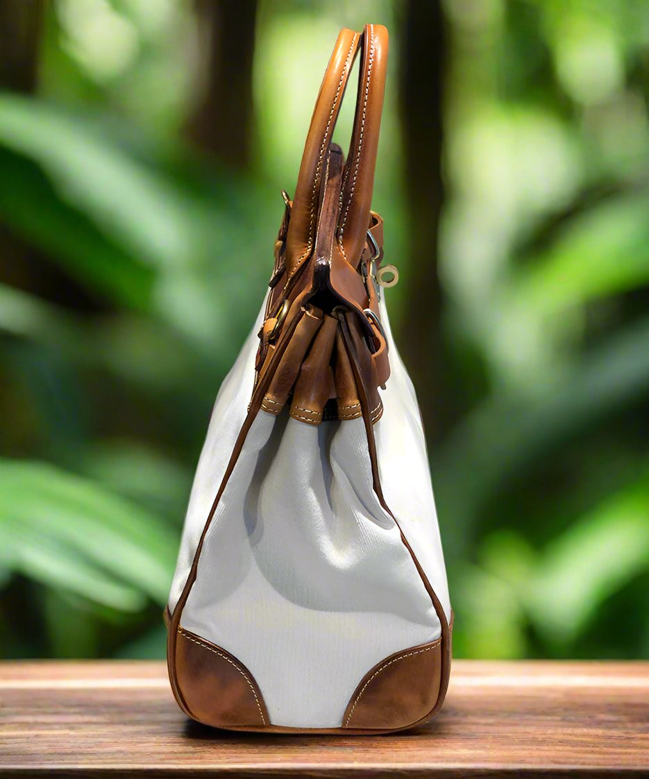 Italian Army Green Calf Leather Patchwork Tote Handbag