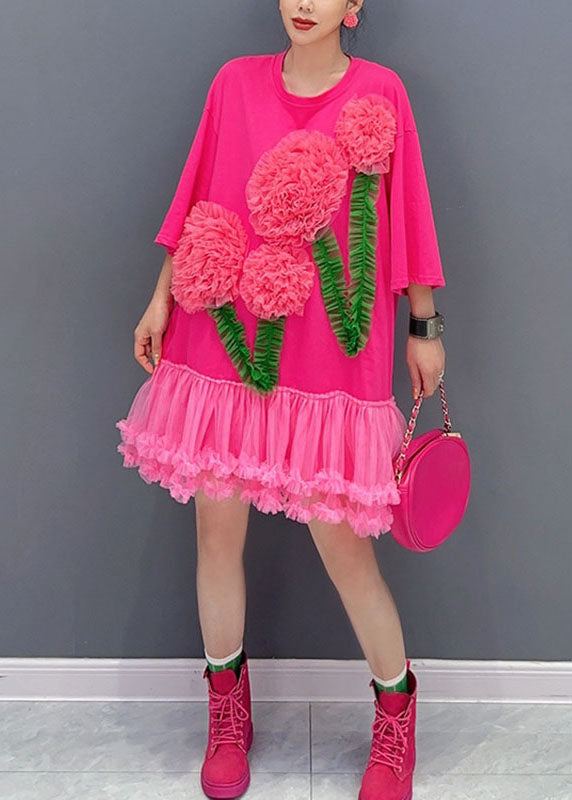 Tulle Floral Patchwork Long Sleeve Midi Dress - View 2
