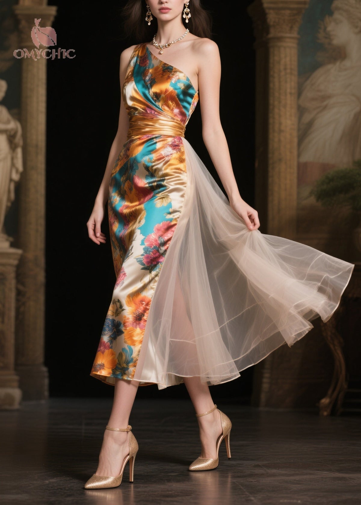 Italian One Shoulder Patchwork Tulle Vestidos Dresses Summer