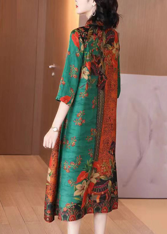 Patchwork Print Notched Collar Scalloped Trim A-Line Midi Dress - View 5