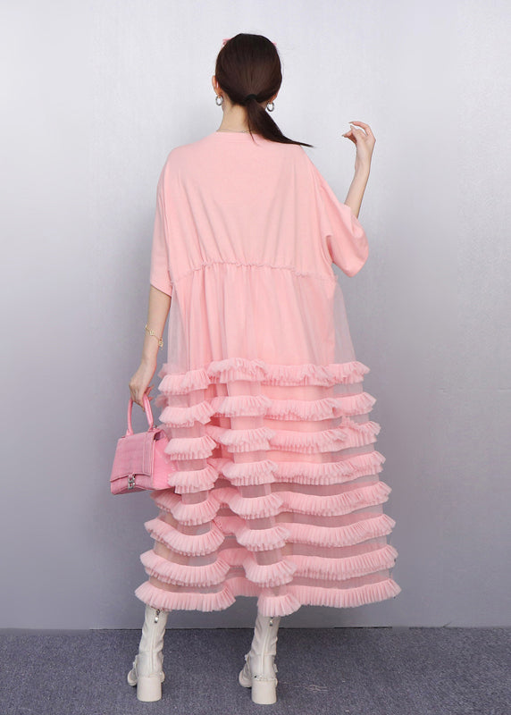 Italian Pink Layered Ruffled Patchwork Tulle Cake Dress Summer - View 5