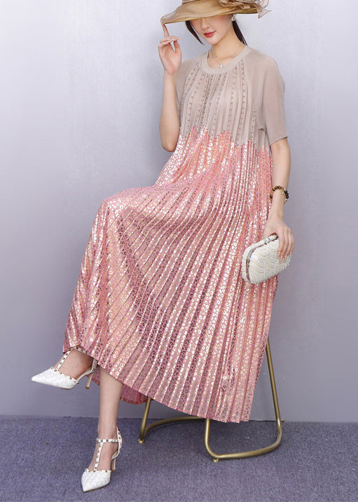 Round Neck Short Sleeve Studded Scalloped Bodice Maxi Dress - View 2