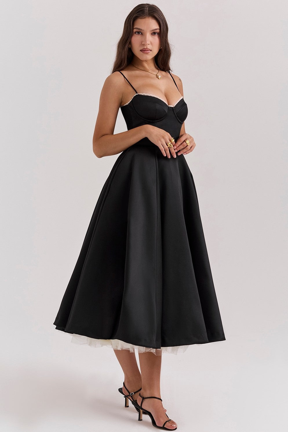 Lace Mesh Sweetheart Neck Midi Dress - View 4