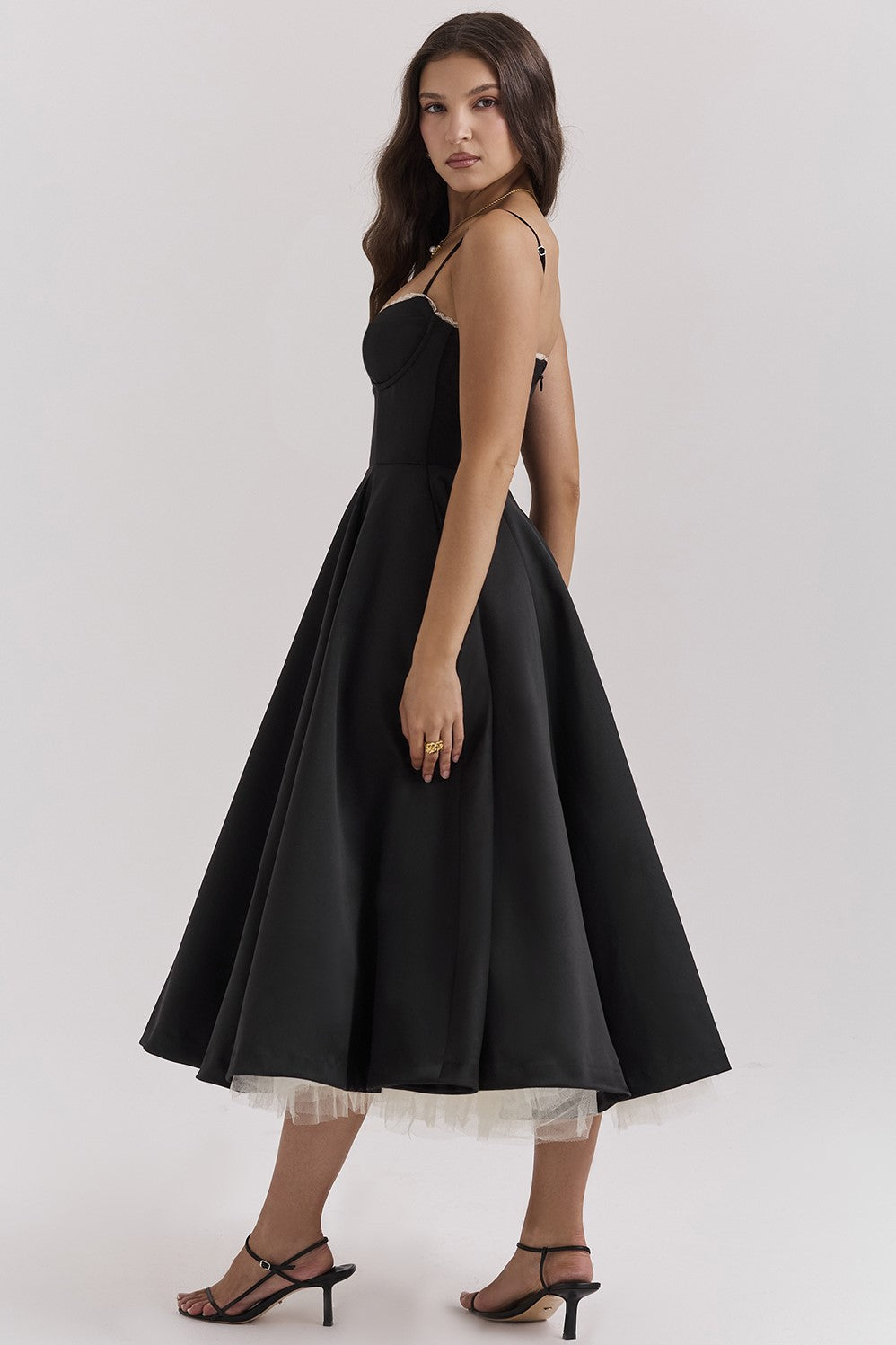 Lace Mesh Sweetheart Neck Midi Dress - View 3