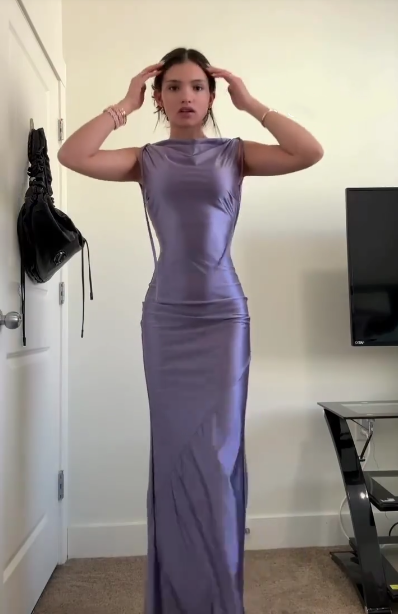 Classy Sleeveless Purple Satin Mermaid Long Wedding Guest Dress Party Dress D1422