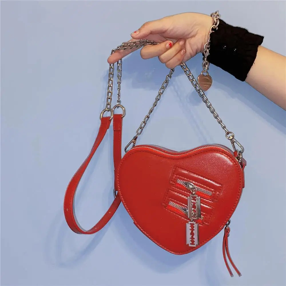 Gothic Heart Y2K Grunge High Street Pu Leather Harajuku Aesthetic Bag Red Halloween