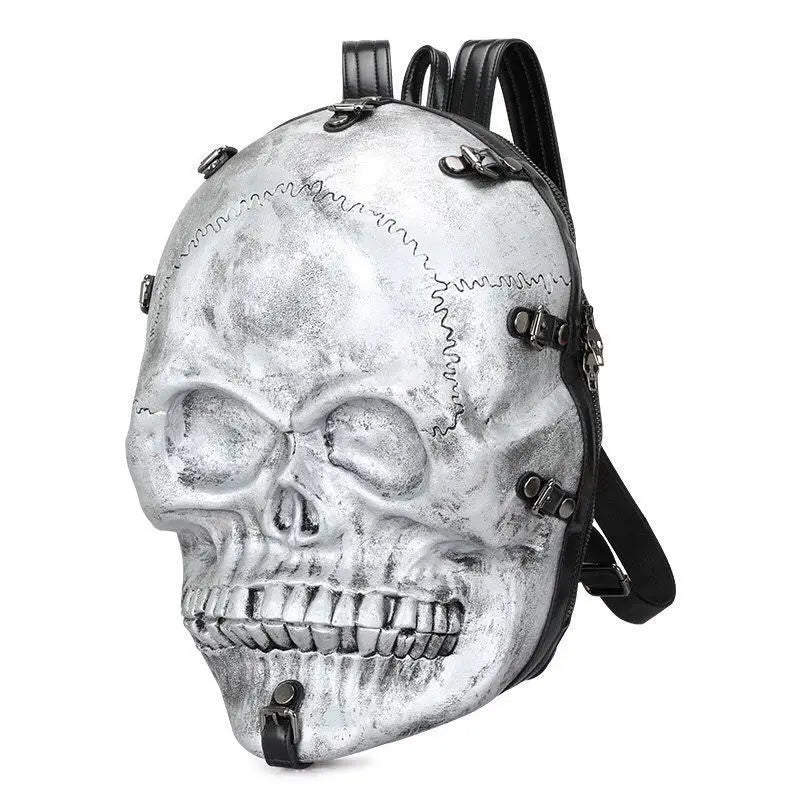 3D Skull Ghost Gothic Vintage Rivets Punk Travel Backpack Bag Silver Halloween