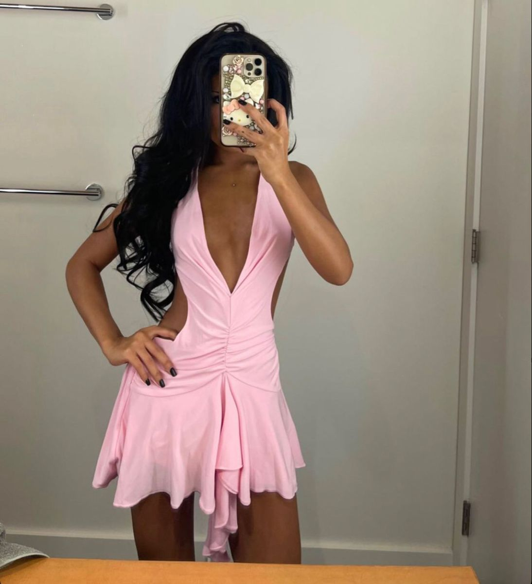 Simple Halter Pink Chiffon Pleated Short Homecoming Dress Birthday Outfits D696
