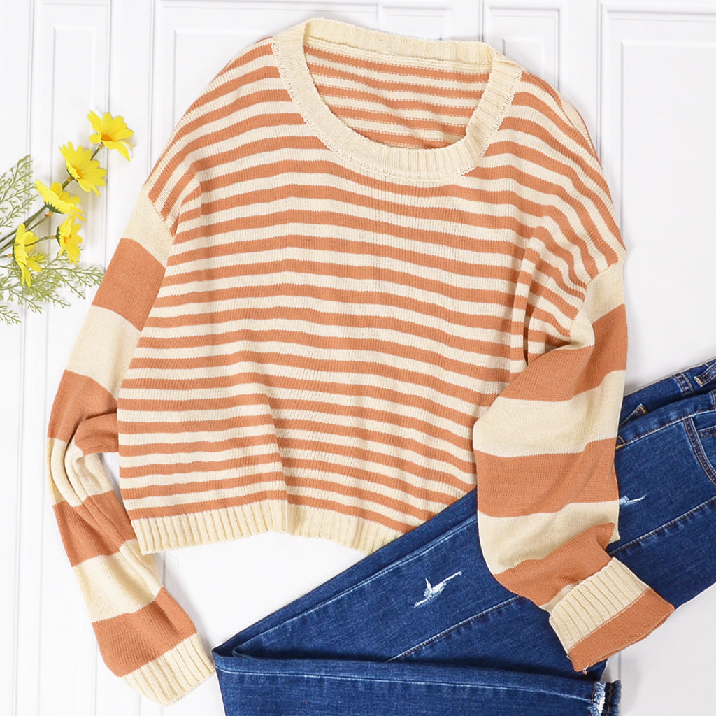 Drop Shoulder Striped Fall Sweater