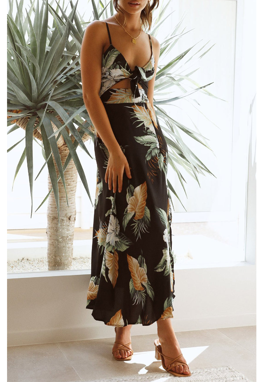 Tropical Print Cutout Dress