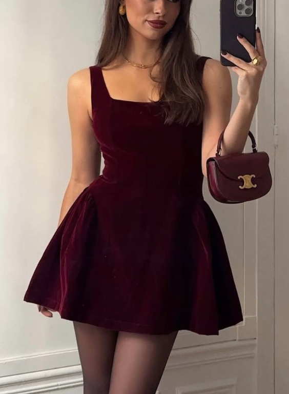 Vintage Burgundy Sleeveless Velvet A Line Short Homecoming Dress Formal Birthday Outfits Cocktail Dress D211