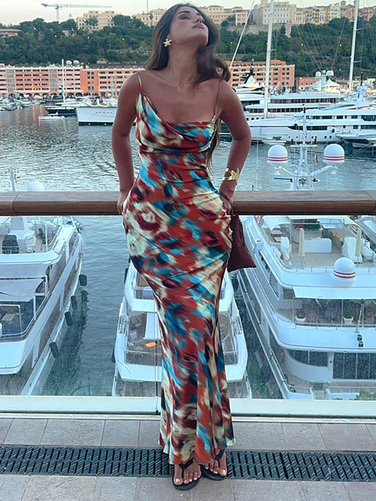 Ruched Spaghetti Maxi Vacation Dress