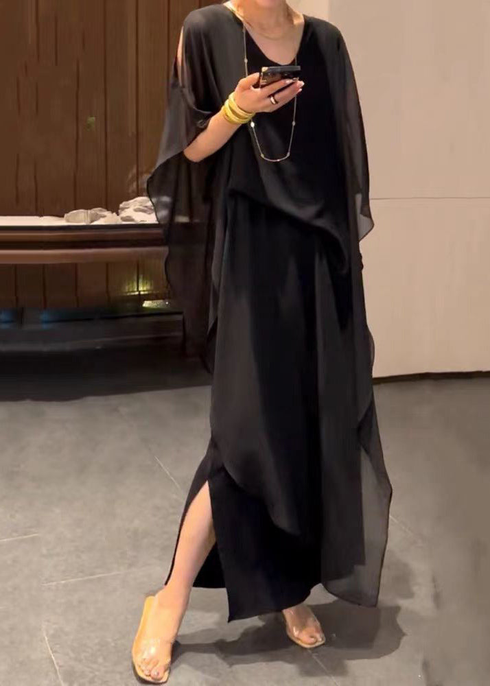 Floral Jacquard Sheer Cape Overlay Handkerchief Hem Midi Dress - View 5