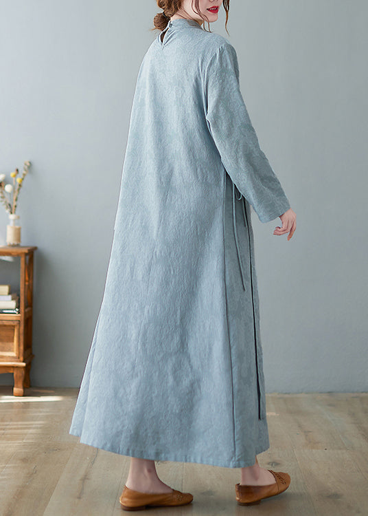 Jacquard Mandarin Collar Frog Button Long Sleeve Maxi Dress - View 5