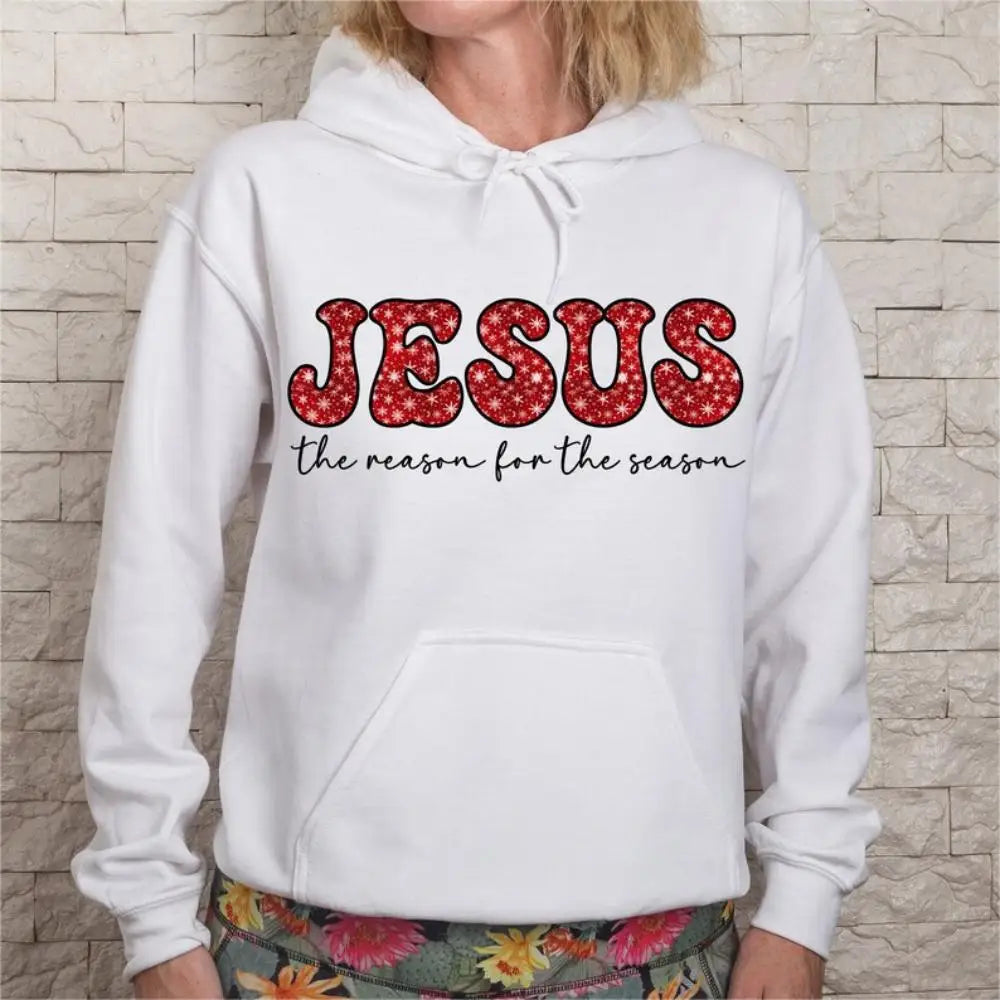 Jesus Reason Season Graphic Casual Long Sleeve Christmas Hoodie White / S Hoodies-L