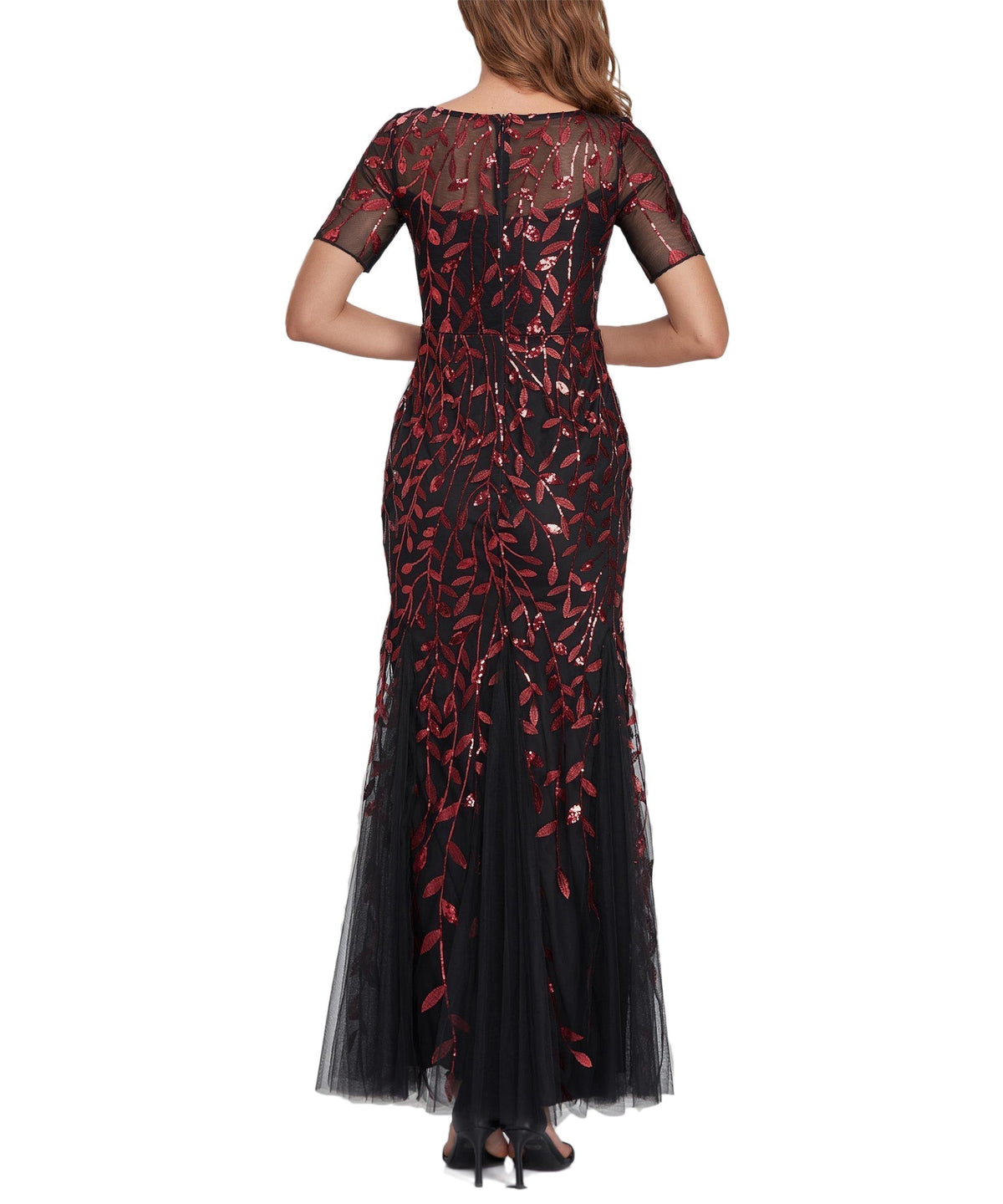 Jewel Neck Short Sleeve Floor Length Tulle Dress - View 13
