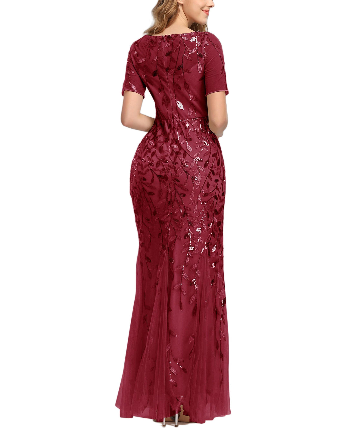 Jewel Neck Short Sleeve Floor Length Tulle Dress - View 20