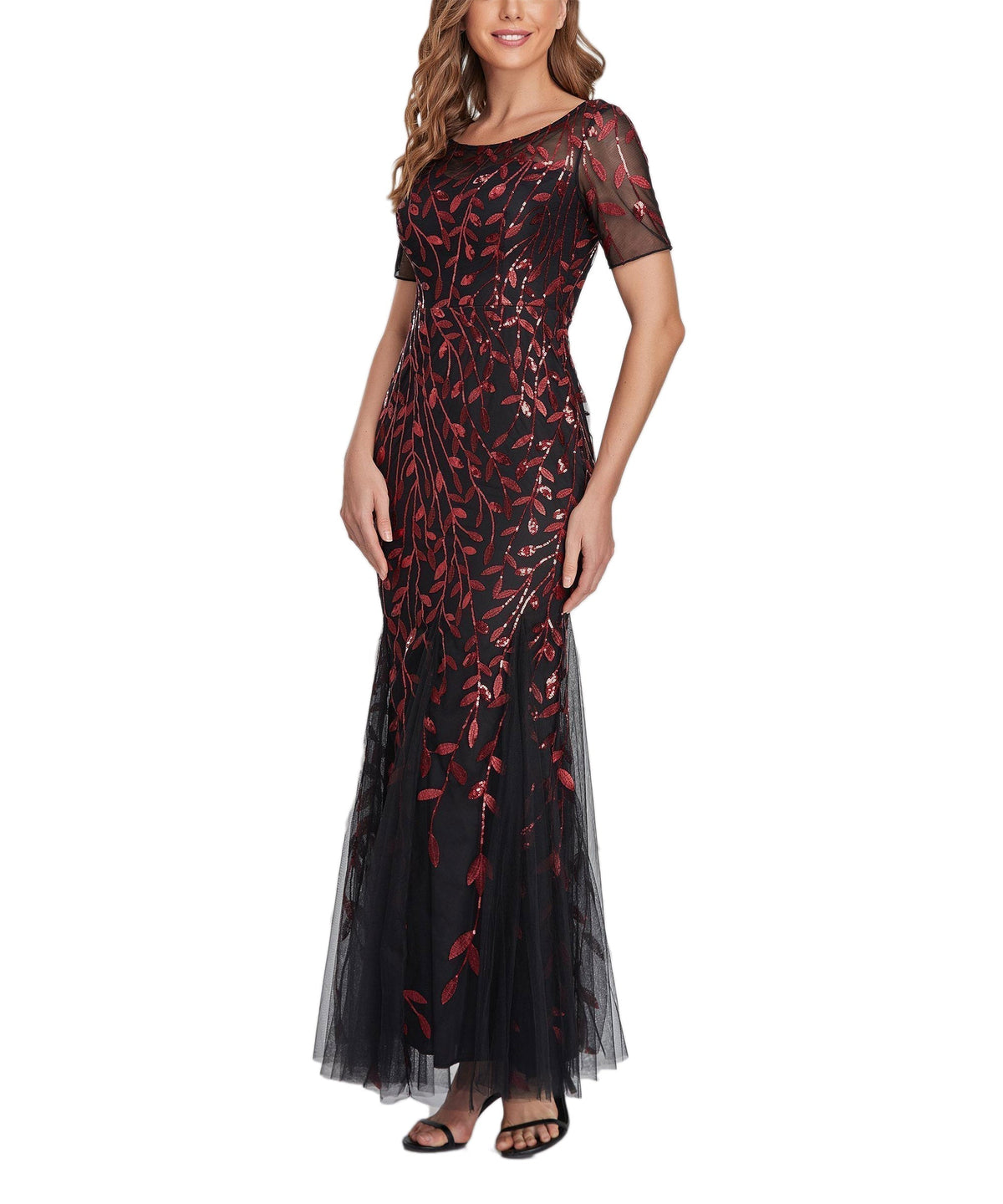 Jewel Neck Short Sleeve Floor Length Tulle Dress - View 12