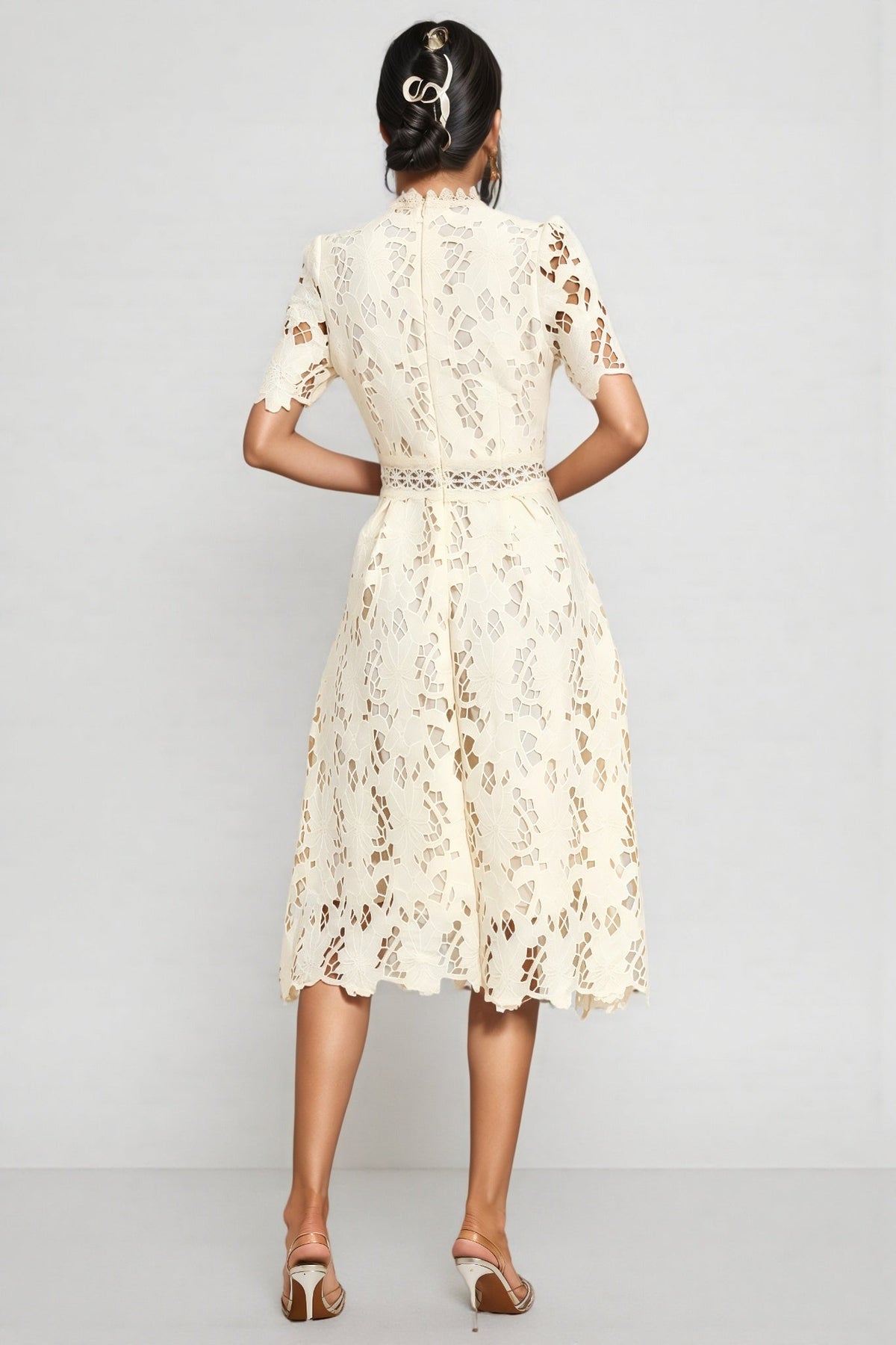 Wheatley Apricot Lace Cut Out Midi Dress - View 3