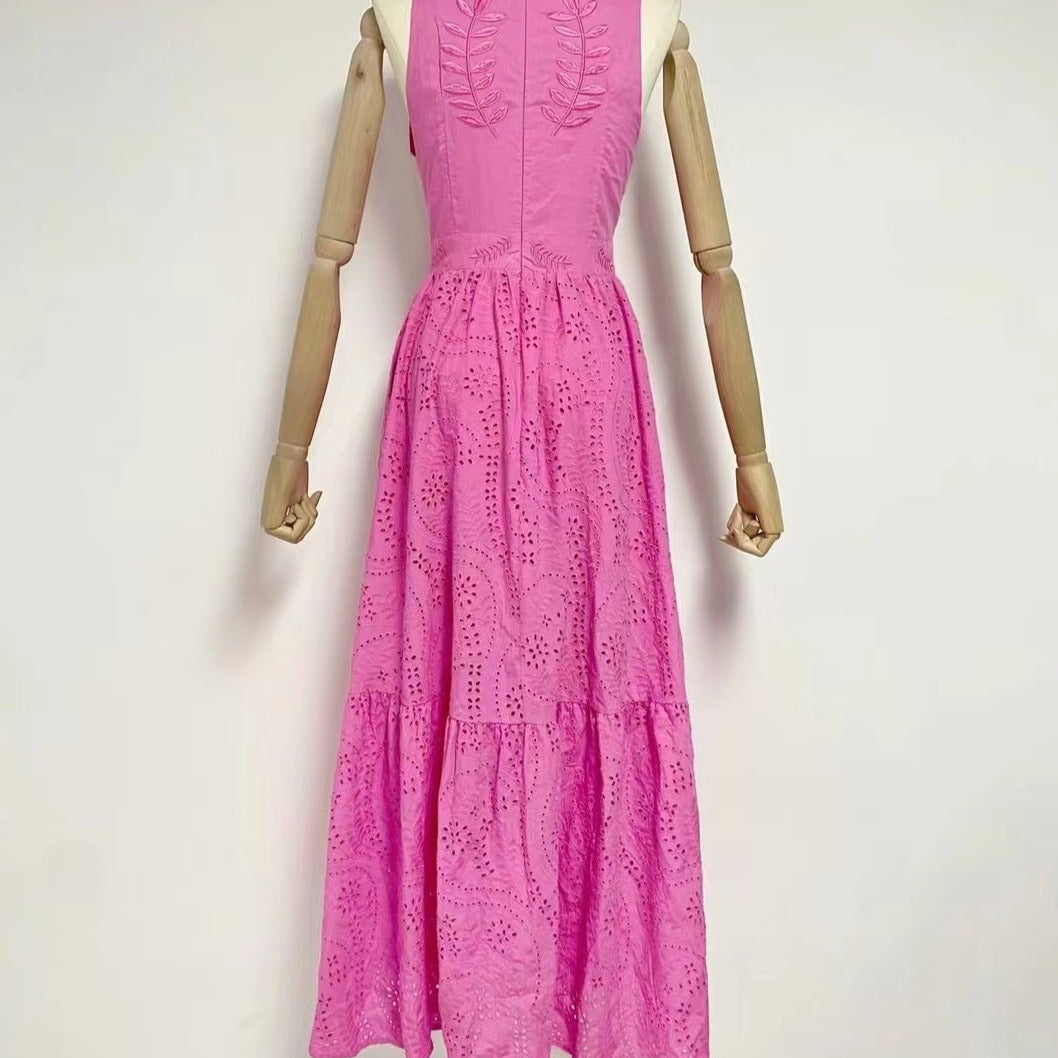 KittenAlarm - Joy Button Down Embroidered Maxi Dress
