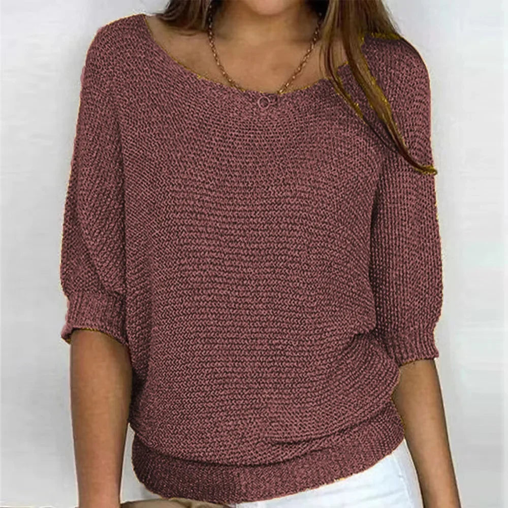 Three - Quarter Sleeve  Elegant  Purple Sweater
