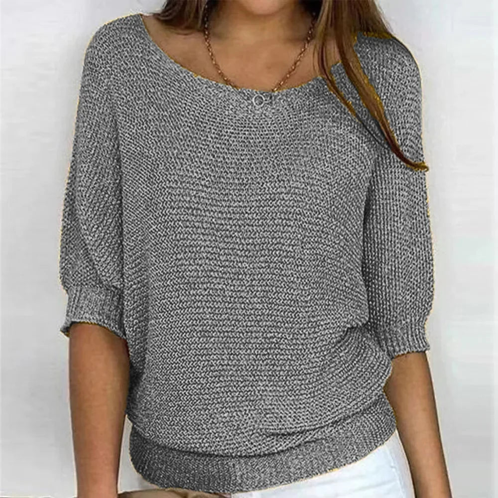 Three - Quarter Sleeve  Elegant  Purple Sweater