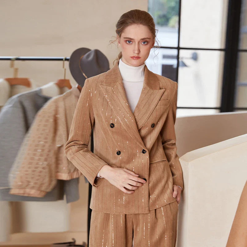 Corduroy Sequins Formal Office Business Autumn Winter Elegant Blazer - Fashionpara