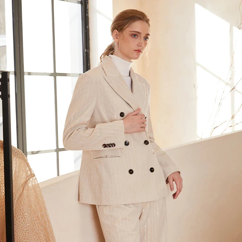 Corduroy Sequins Formal Office Business Autumn Winter Elegant Blazer - Fashionpara