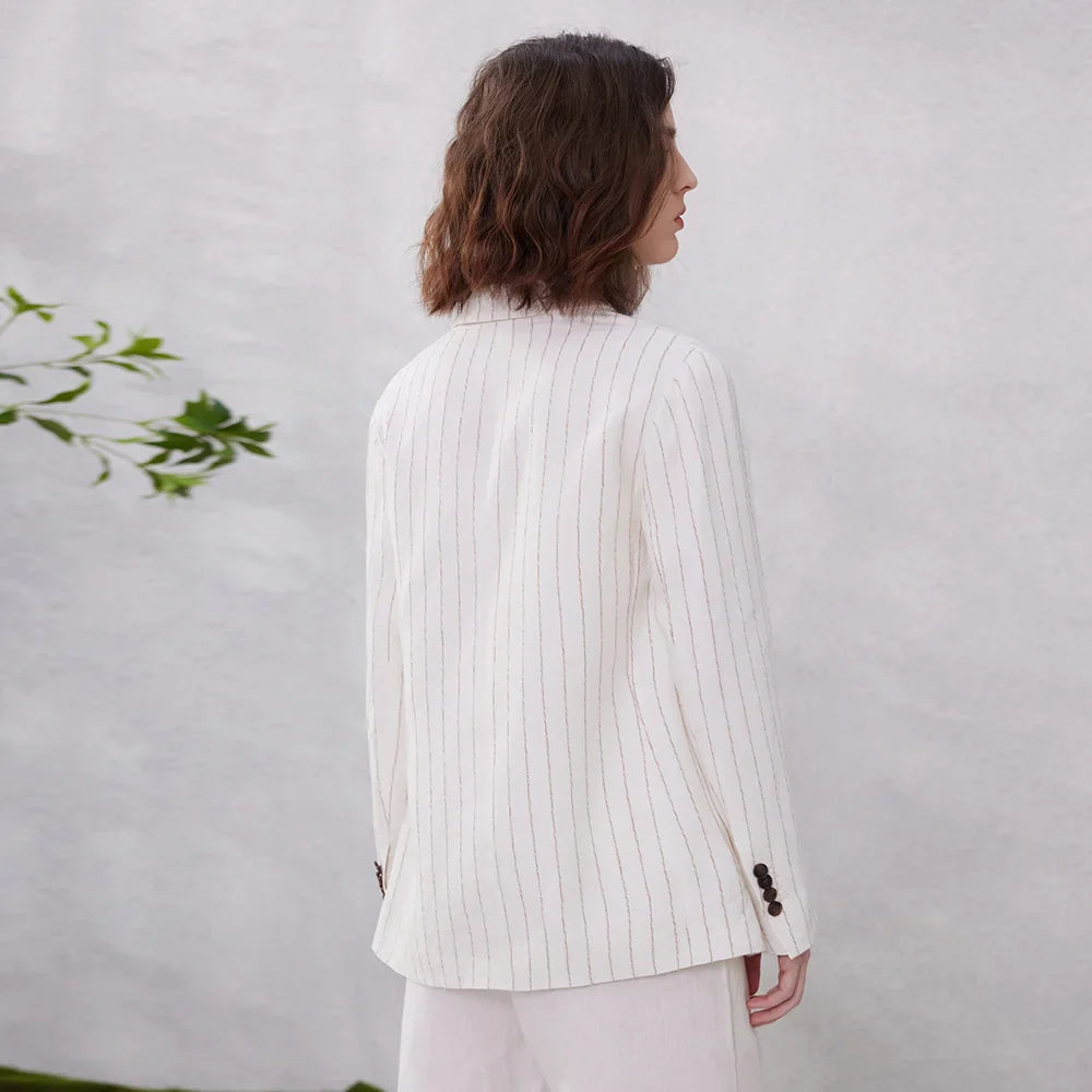 Luxury Formal Stripe Linen Ladies Office Elegant Chic Blazer - Fashionpara