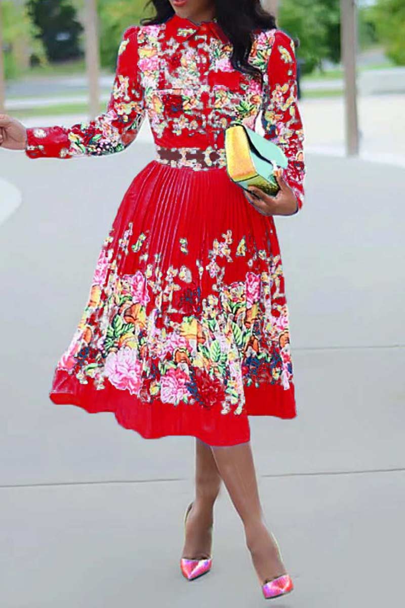 Fashion Long Sleeve Pleated Print Dresses Fashionpara