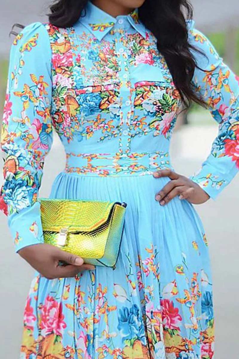 Fashion Long Sleeve Pleated Print Dresses Fashionpara