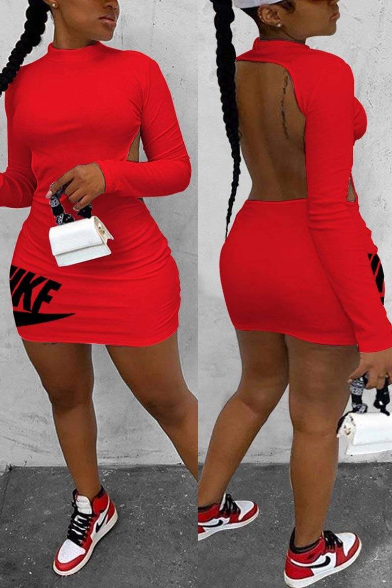 Sexy Backless Letter Print Mini Dress Fashionpara