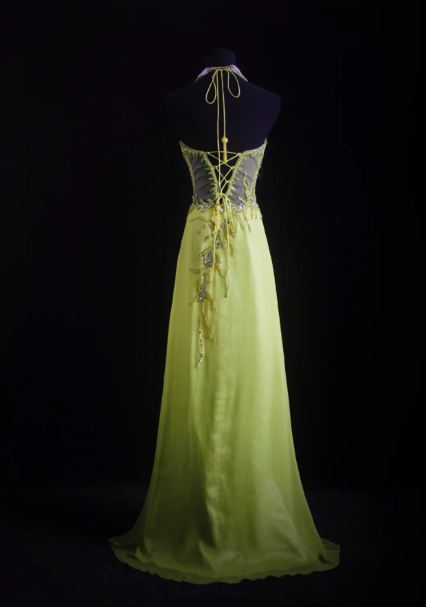 Chic Green Halter V Neck Satin Chiffon Beaded Mermaid Long Party Dress Evening Gown D1661