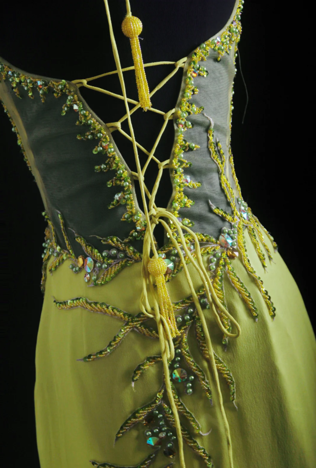 Chic Green Halter V Neck Satin Chiffon Beaded Mermaid Long Party Dress Evening Gown D1661