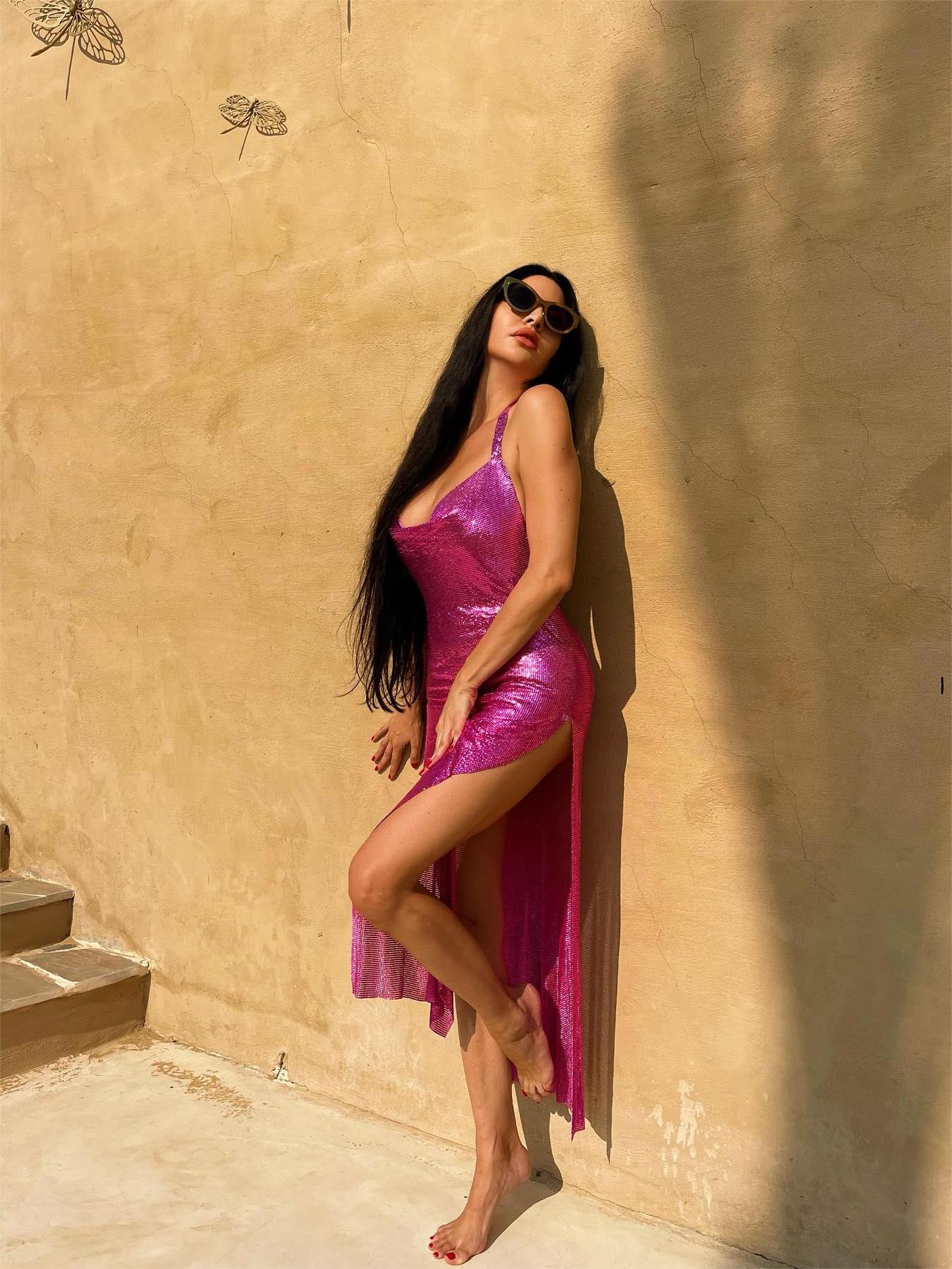 Kalani Metal Mesh Maxi Dress In Hot Pink