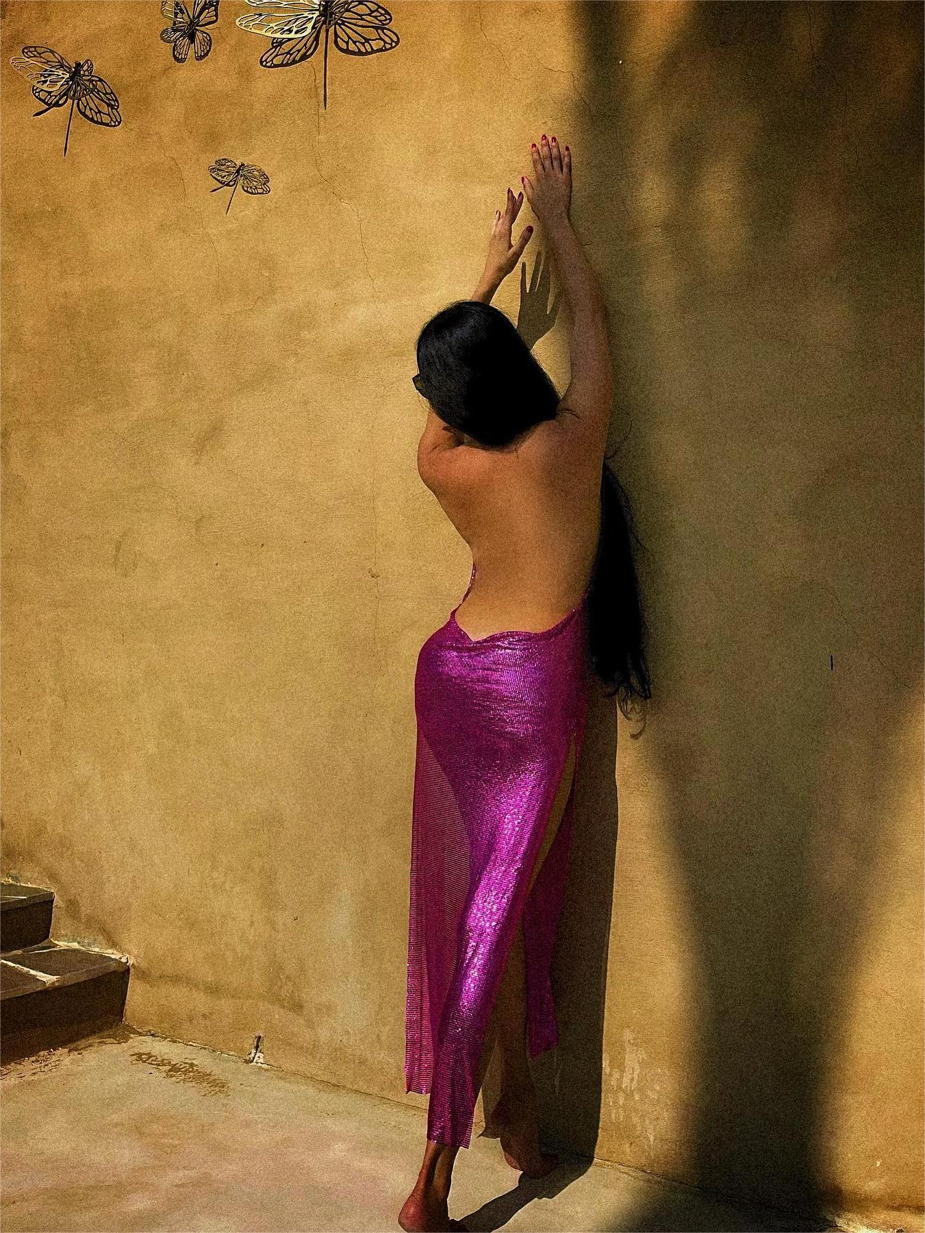 Kalani Metal Mesh Maxi Dress In Hot Pink