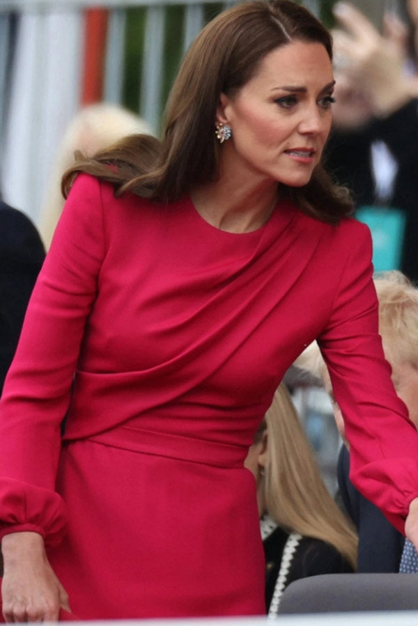 Celebrity Inspired Fuchsia Belted Draped Midi Dress