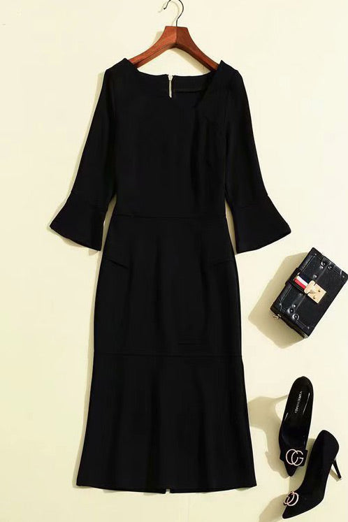 Kate Middleton & Ivanka Trump Inspired Black Midi Half Sleeves Dress