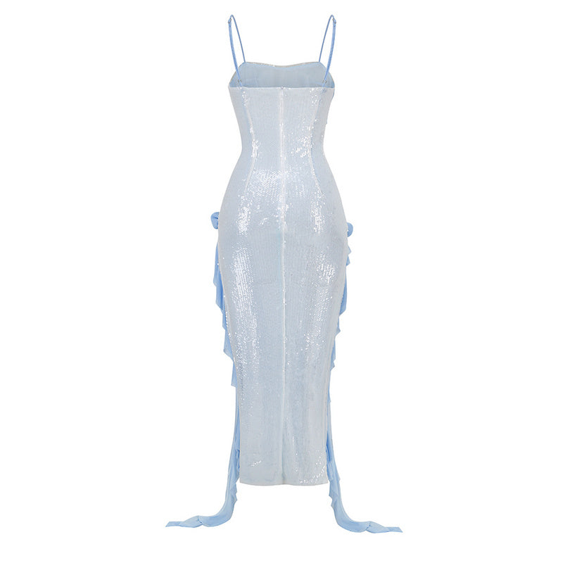 KittenAlarm - Katherine See Through Sequined Ruffle Split Dress