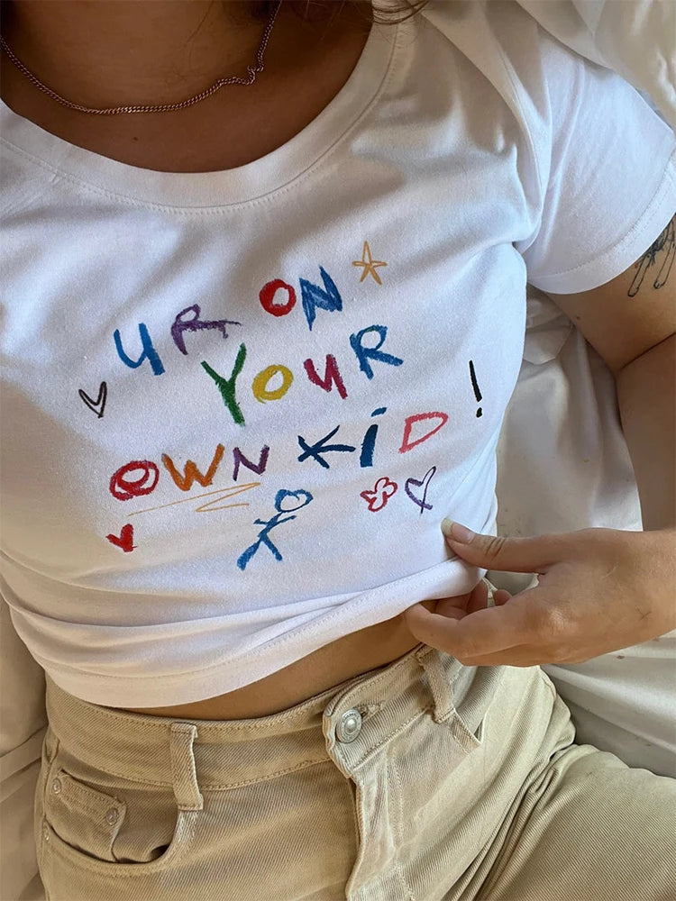 Cute Letter Print Crop Top T-shirt
