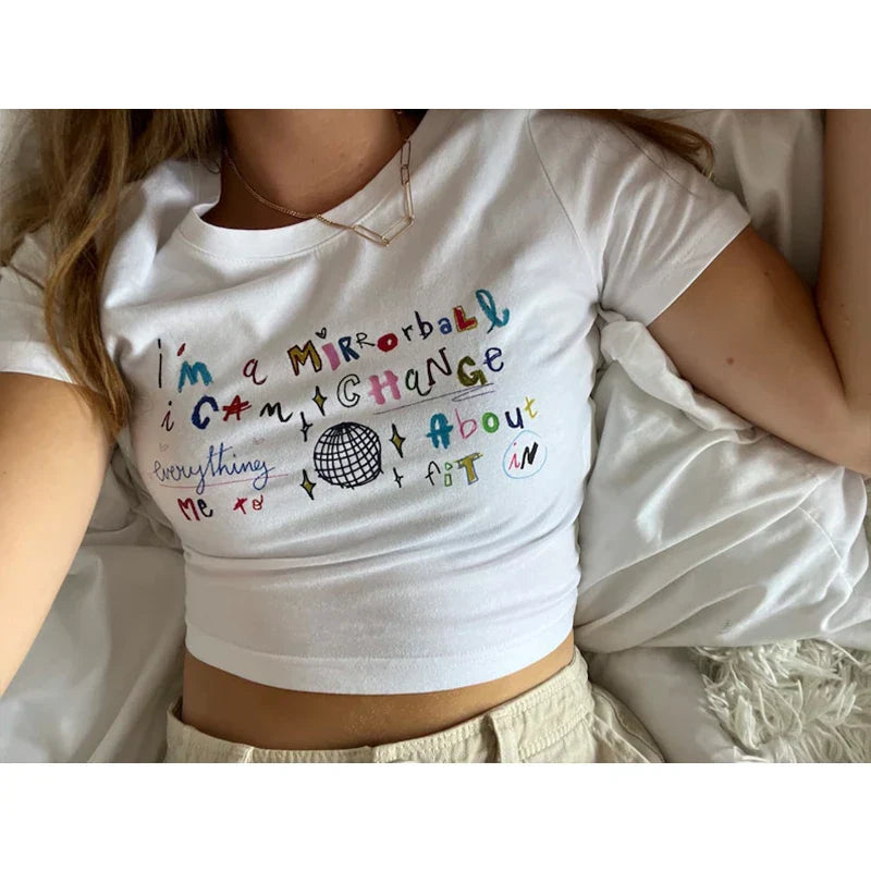 Kawaii Letter Print Crop Top T-shirt
