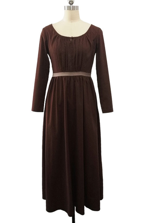 Pintuck Scoop-Neck Long-Sleeve Empire-Waist A-Line Maxi Dress